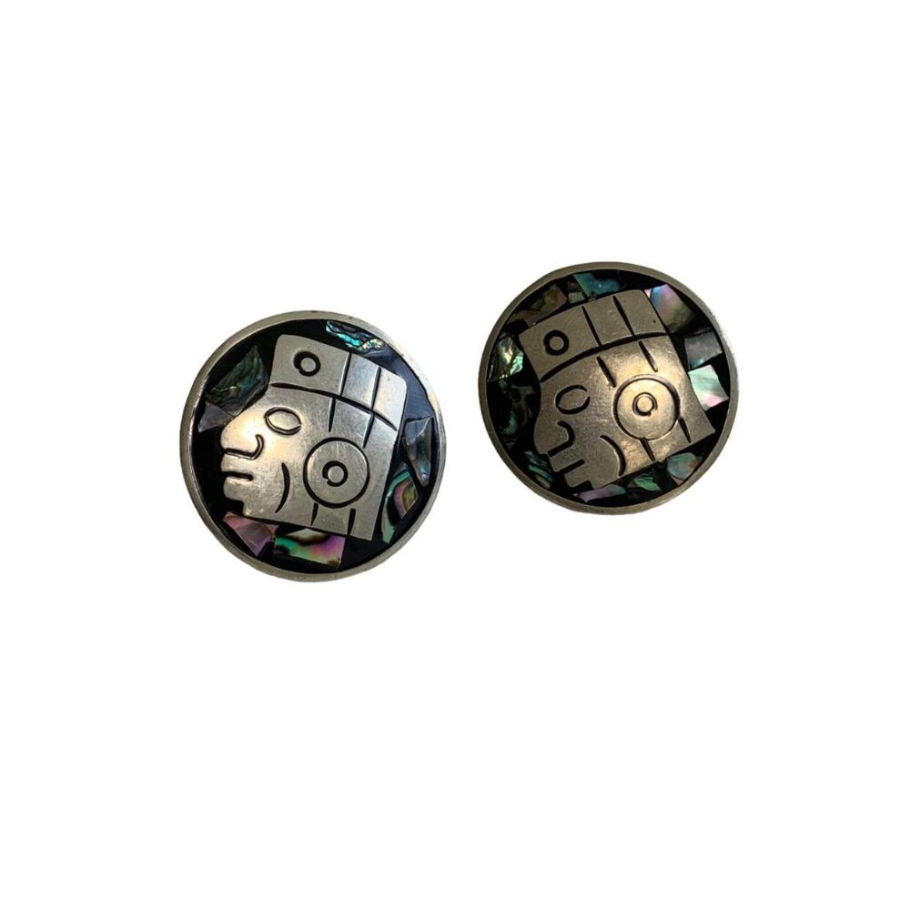 Vintage Alpaca Mexican Abalone Cuff Links